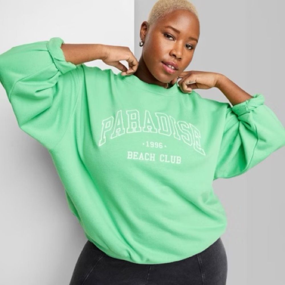 Wild Fable Green Paradise 1996 Beach Club Long Sleeve Crewneck Sweatshirt XXL